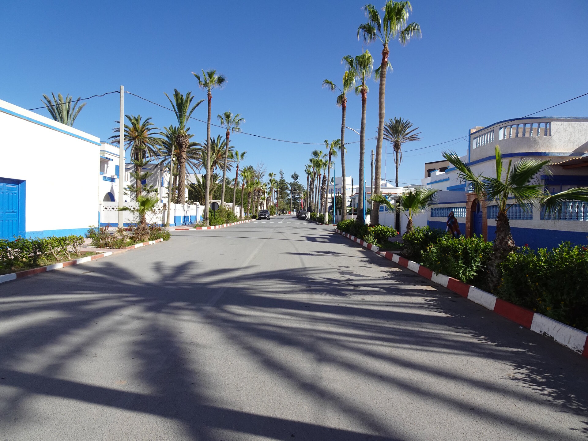 Sidi Ifni street with blue and white buildings
