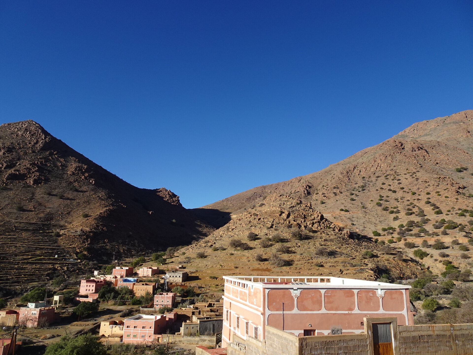 Rock formations above town