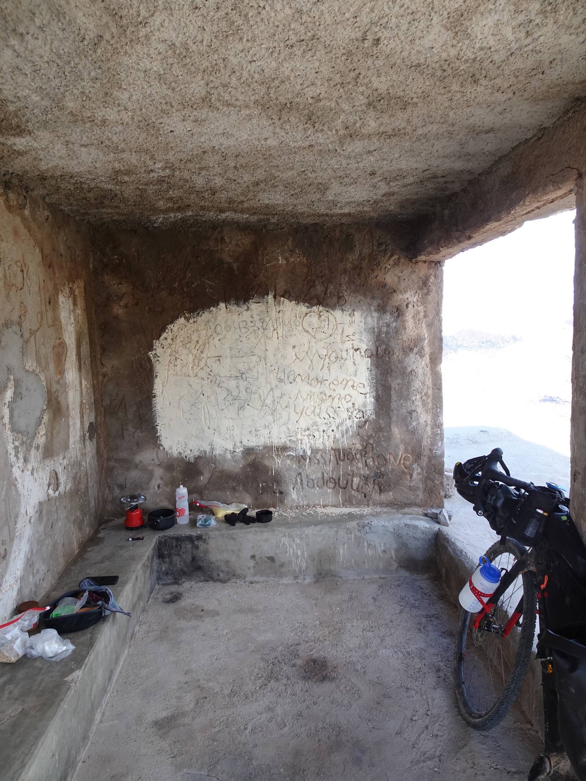 Bike with supplies scattered around